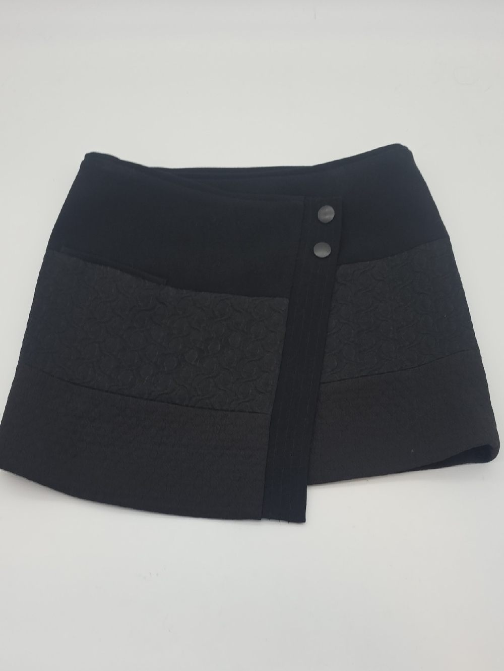 CAbi Black Textured Panel Mini Skirt